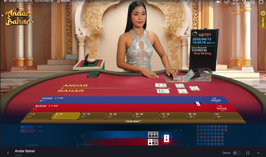 Pin Up Andar Bahar live table showing dealer, active betting window and table layout