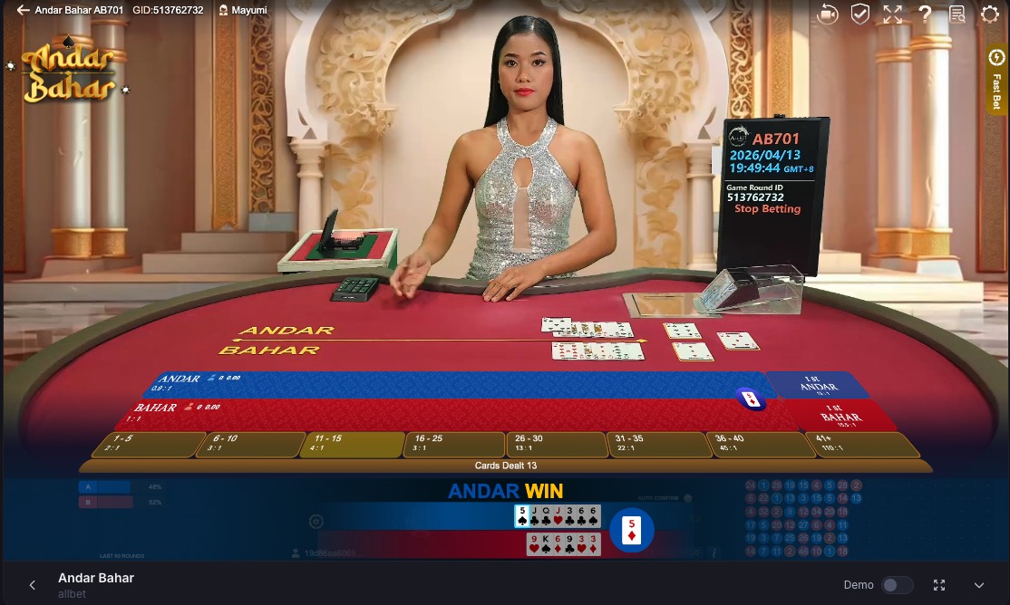 Pin Up Andar Bahar live table evidence screen